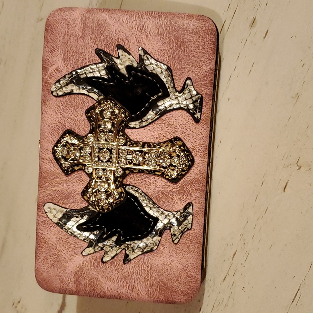 PINK Winged Cross Clutch/wallet